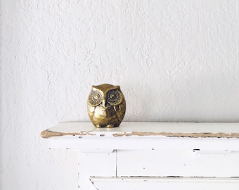 Vintage Brass Owl Bank // Solid Brass