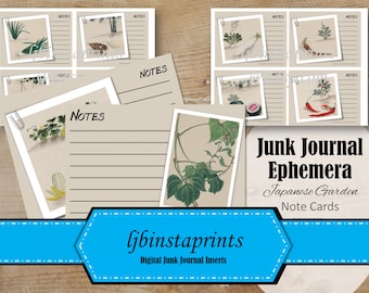 Garden Junk Journal Printable Ephemera, Note Cards, Japanese Garden Ephemera, Narure Note Card Pack, Instant Download
