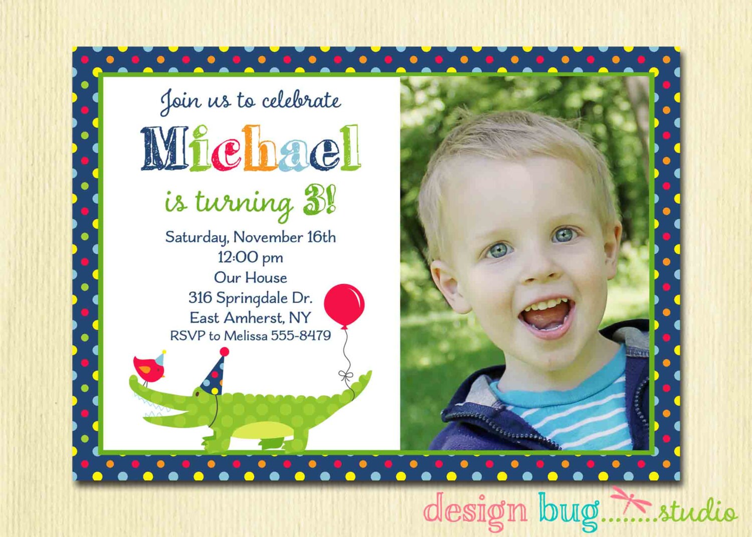 Alligator Birthday Invitation Boys Polka Dot Invite Swamp