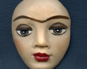 Polymer Clay - Two Inch detailed Frida Face with Monobrow FRKF 2