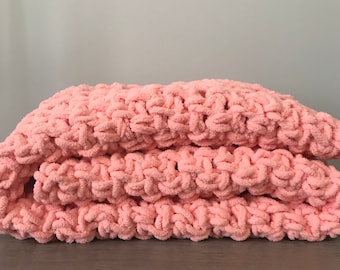 Chunky Crochet Baby Blanket in Coral Peach
