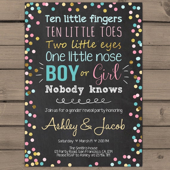 Confetti Gender reveal invitation Gender reveal party invite