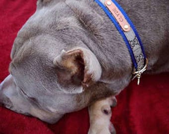 Upyclced designer dog Collar! up cycled from LV bag and gucci bag! Rosegold Hardware &Goldtone Hardware! can add name