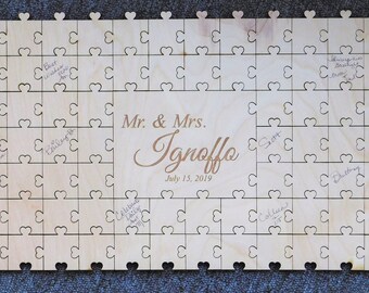 Wedding Guestbook Puzzle Wood with Heart Scalloped Edge