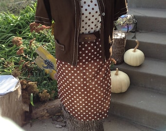 Vintage kitsch 60s Serbin of Florida designed by Muriel Ryan brown and white polka dot dress with matchy jacket and belt size 12