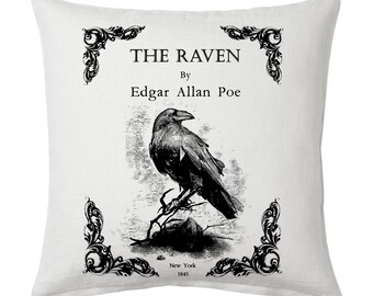 The Raven by Edgar Allan Poe Pillow Cover, Book pillow cover.