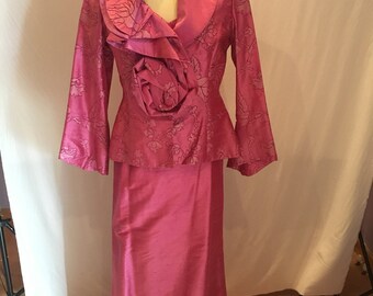 Vintage Fuchsia Paule Vasseur Wide Collared 3-Piece Dress Suit
