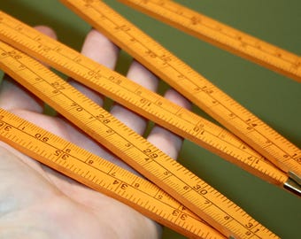 Vintage Expandable Mustard Yellow Wood Ruler - Woodworking Folding Tool