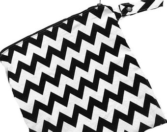 Spring Sale Chevron Black and White - 10x10 Sweet Bobbins Wet Bag - SEAM SEALED - Snap Strap