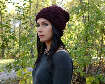 The Ashland Slouchy Textured Beanie ∙ Burgandy/Claret ∙ Warm Winter Hat