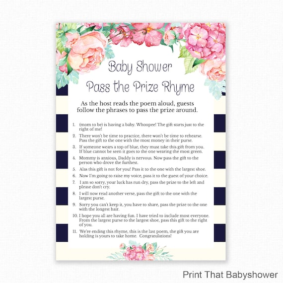 Baby Shower Game Floral Baby Shower Pass the Parcel Rhyme