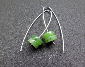 Canadian jade earrings. green jade jewelry. recycled sterling silver jewellery.