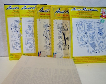Lot of 6 - Aunt Martha's Hot Iron Transfers, Embroidery, Pattern, Needlepoint, Aunt Martha, Hot Iron, Transfer