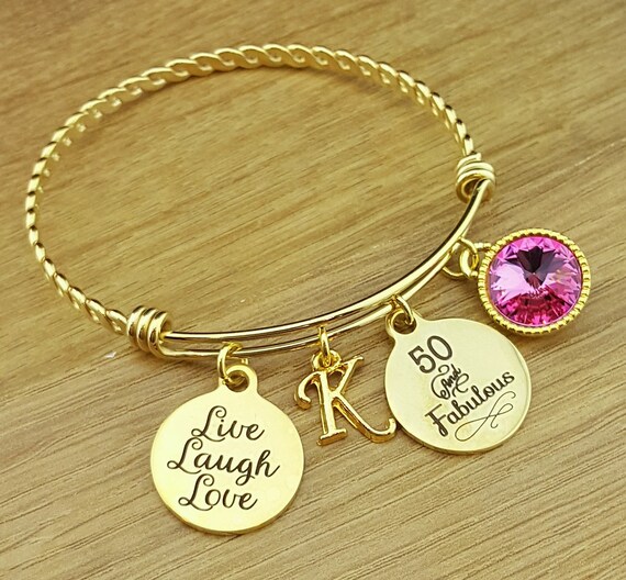Gold Bangle 50 Birthday Gift 50th Birthday Gift Birthday Gift Birthday Gifts for Her Birthday Gift for Friend Birthday Gifts 50 and Fabulous