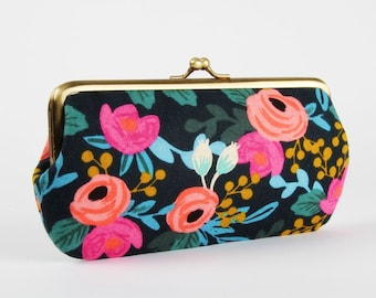 Frame purse with two sections - Rosa navy - Wowlet / Kisslock wallet / Japanese fabric / Cotton and Steel / Rifle Paper Co / pink mint blue
