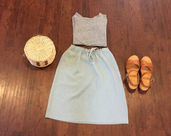 Midi Market Skirt; Women's Vintage periwinkle blue High waisted Midi Skirt Size Small