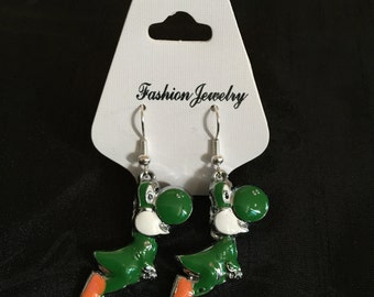 Silver Plated Nintendo Super Mario Yoshi Earrings
