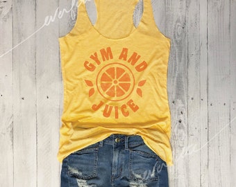 Sale GYM & JUICE..Retro Graphic, Workout Tank, Workout Top, Yoga Tank,Yoga Top,Graphic tee, Vintage, 70s, 80s, Yoga Vest, Yoga Tank