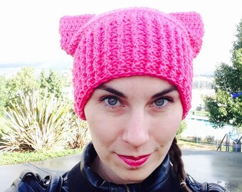 Pussy Hat - bright pink feminism feminist protest trump misogyny progressive liberal equality cat ears pussyhat crochet - MADE TO ORDER