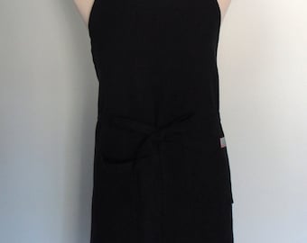 Black Linen Apron with Pocket and Towel Loop, Men's Chef Apron, Extra wide Apron, Adjustable, Gourmet Gift, Foodie Gift