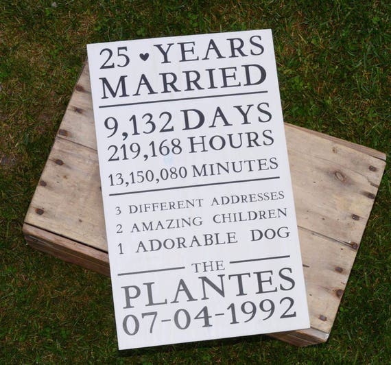 25th Anniversary solid wood sign gift parents