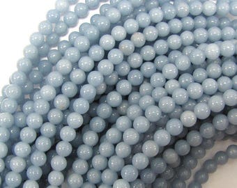 6mm blue angelite round beads 16" strand 31421