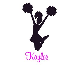 Sports Cheerleader Wall Decal Girls Name Sticker Teen Girl Personalized Cheer Mural Pom Pom College Dorm Decor Kid Childs Bedroom Decor