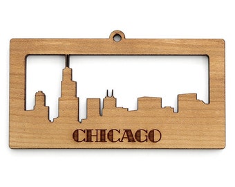 Chicago Skyline Ornament - Timber Green Woods. Sustainable Harvest Wood. Made in the USA!