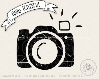 Camera SVG Cut File, Silhouette SVG, Cricut Cutting File, Hand Drawn Clipart, Camera Clipart Graphic, Wedding Hashtag Sign, Camera Flash