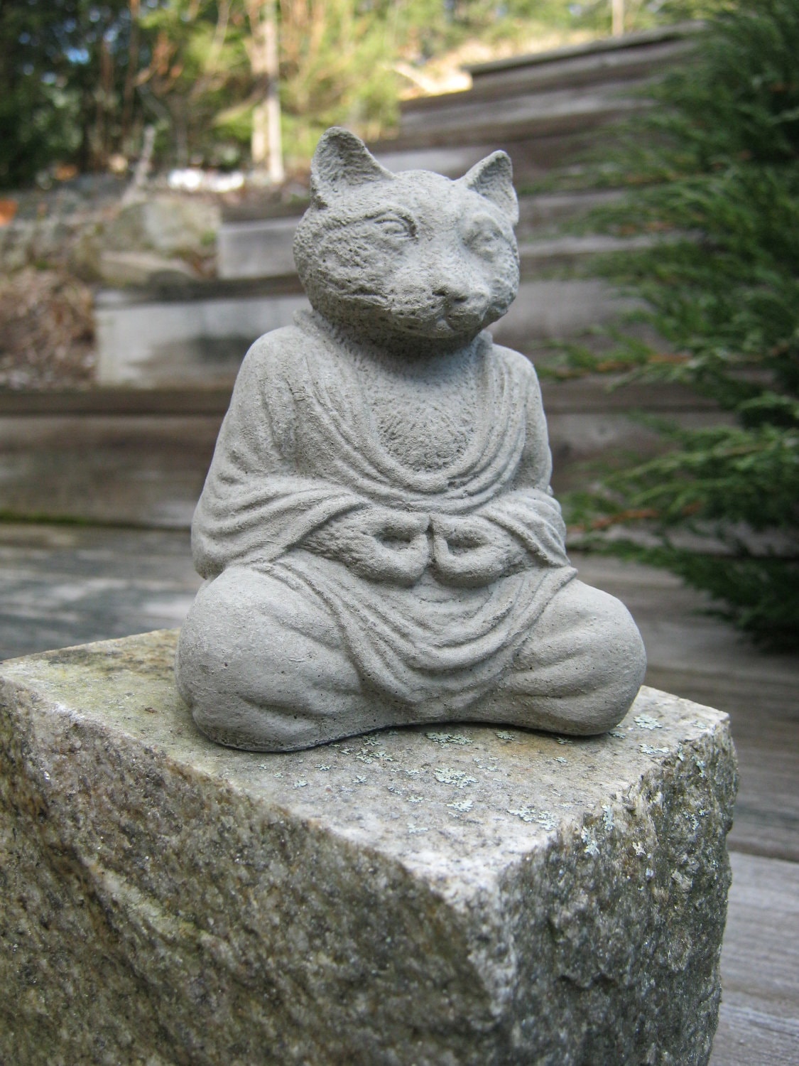 happy cat buddha statue