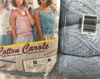 Tessan Cotton Carole Slub YARN~12 SK~Light Blue~+Pattern~MIP~Jessan~knit crochet