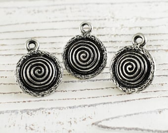 3 Circle of life Pendants Charms, Spiral Swirl Ethnic Tribal Pendant, Antique Silver finish