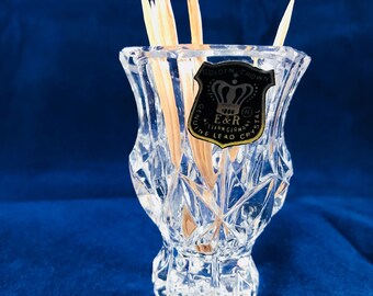 Vintage Gold Crown Lead Crystal Toothpick Holder