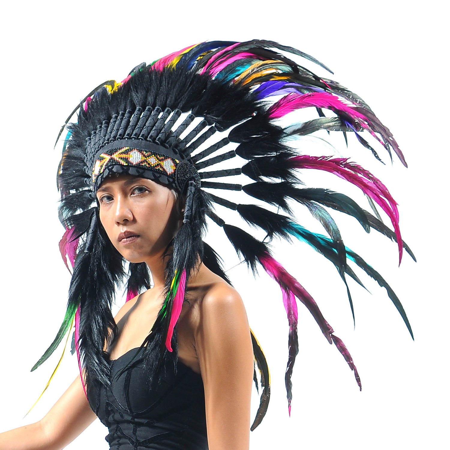 On Sale Indian Feather Headdress Replica Black And