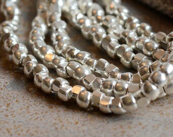 Hill Tribe Silver Beads, Thai Silver Beads, Silver Beads, Hill Tribe Spacer Beads, 3.5x3mm,2mm Hole, Handmade Beads, Pack of 100, AL15-020
