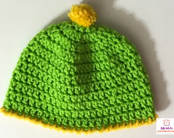 Green and Yellow Hat with removable Pom Pom crochet handmade