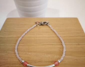 Semi-precious stones, 925 sterling silver bar bracelet