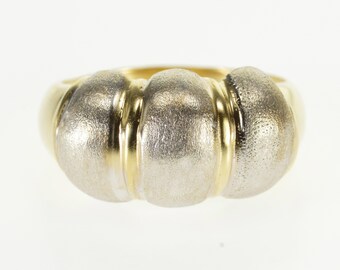 14k Two Tone Brushed Finish Scalloped Puffy Ring Gold