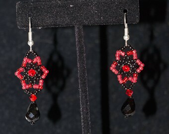 Red and Black Flower Earrings
