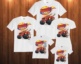 Blaze and monster machines Birthday Long Sleeve and Short Sleeve Shirt, Custom personalized t-shirts for all family,