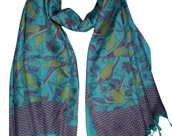 Green Silk Blend Scarves Hair Scarf Shawl Yoga Wear Printed Long Wraps Stole