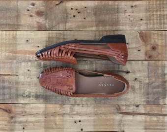 Leather Huaraches Size 9.5 / Woven Sandals / Womens Sandals / Brown Leather Sandals / 80s Sandals / 90s Sandals / 90s Shoes