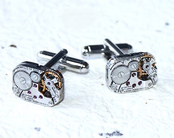 GIRARD PERREGAUX Steampunk Cufflinks - RARE Luxury Swiss Matching Silver Vintage Watch Movement Men Steampunk Cufflinks Cuff Links Men Gift