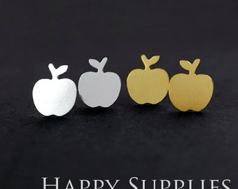 Nickel Free - High Quality Double Apple Dual-used Golden / Silver / Rose Gold Brass Earring Post Finding with Ear Stud Stopper (ZEN084)