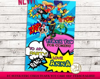 Dc Super Hero Girls Thank You card, dc superhero girls, dc superhero girls birthday, dc superhero girls party, dc superhero girls, dc super
