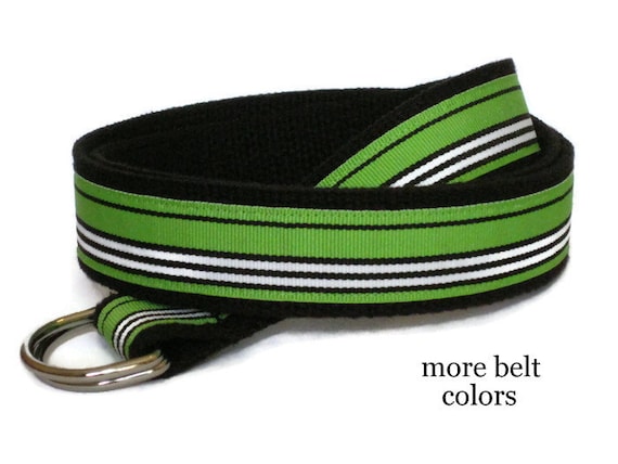 Green Ribbon Belt / Green D-ring Belt / Striped Mens Belt