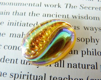 1 glass cabochon, 25x18mm, topaz AB, oval