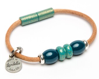 SALE | Color of the Month | Leather Magnetic Landella Teal Turquoise 3 Bead Bracelet