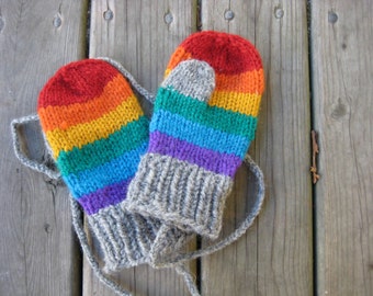 Rainbow Mittens Handknit String Mittens for Children