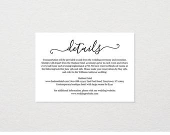 Wedding Details Card Template, Printable Accommodations Card, Wedding Info Card, Instant Download, Fully Editable, Modern Calligraphy #030A